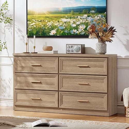 RWYHG Dresser and Nightstand Sets 2 Piece, 6-Drawer Dresser, Oak | Farmhouse Bedroom Dresser and Nightstand Set with 6-Drawer Dresser and 2-Drawer Nightstand, Metal Handles and Ample Storage thumbnail 9