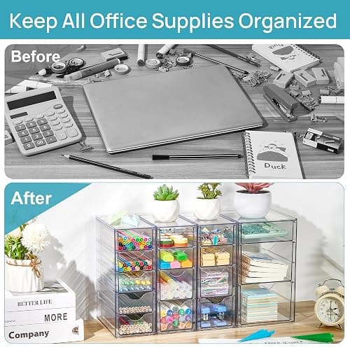 Vtopmart 4 Set Acrylic Desk Organizer with 16 Drawers for Office, Makeup | Clear Storage Drawers for Office Supplies, Desktop Organization for Makeup, Jewelry, Art Crafts, Bead, Pen, Stationary thumbnail 5