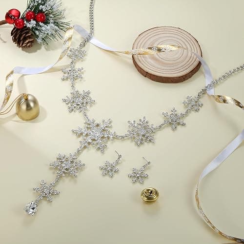 EVER FAITH Tear Drop Snowflake Necklace Earrings Set Austrian Crystal thumbnail 5