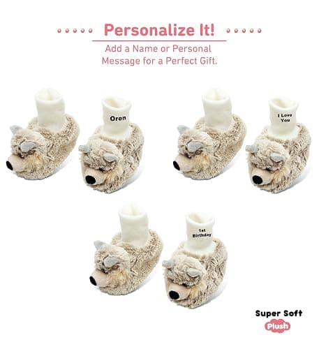 Puzzled DolliBu Gray Wolf Soft Plush Baby Shoes - Soft & Fluffy Wild Life Fleece Unisex Footwear with Stuffed Animal Wolf for Baby Boy or Girl - Fuzzy Indoor Slipper, Winter Foot Warmer - One Size thumbnail 2