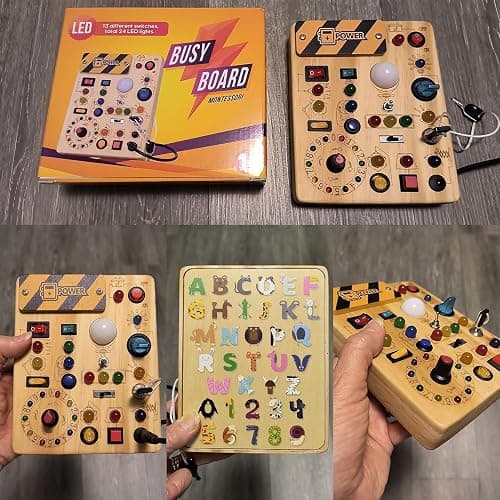 RichBoy Montessori Toy Busy Board for 1-3 Year Old Toddlers, 37-in-1 Sensory Toy with 24 LED Lights, Educational Travel Toy for Airplane Car Rides, First Birthday for Boys Girls (6.7" x 5.3") thumbnail 9