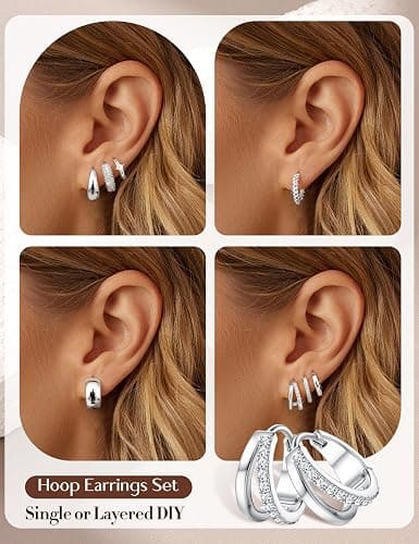 LOYALLOOK Small Chunky Gold Hoop Earrings for Women Hypoallergenic 14K Gold Filled Huggie Earrings for Women Trendy Cartilage Hoop Earring Stacks Lightweight Earring Sets for Multiple Piercing thumbnail 4