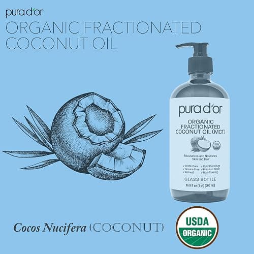 PURA D'OR 16.9 Oz ORGANIC Fractionated Coconut Oil (GLASS BOTTLE) USDA Certified MCT Oil – Therapeutic, Lightweight Moisturizer – Hexane Free Carrier Oil For Essential Oils, Massage – Face, Hair, Body thumbnail 6