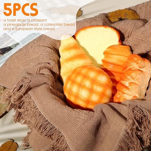 Foilswirl 5 Pcs Bread Stress Toy Soft Toast Bread Shape Toy Slow Rising Toy Anxiety Relief Food Toy for Kids Adult Tricky Funny Birthday Gifts Simulation Fake Food Stress Toy Balls(Style 1) thumbnail 7