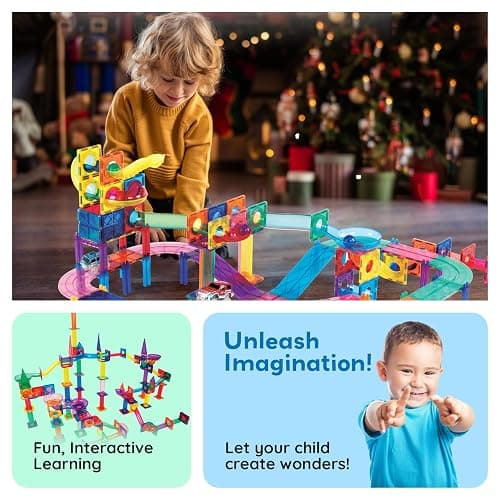 PicassoTiles 108pc Magnetic Marble Run Set with Building Tiles Race Track Car Slides Set STEM Learning Toy 3-in-1 Preschool Construction Kit for Indoor Activity and Development for Kids age 3+ PTG108 thumbnail 3