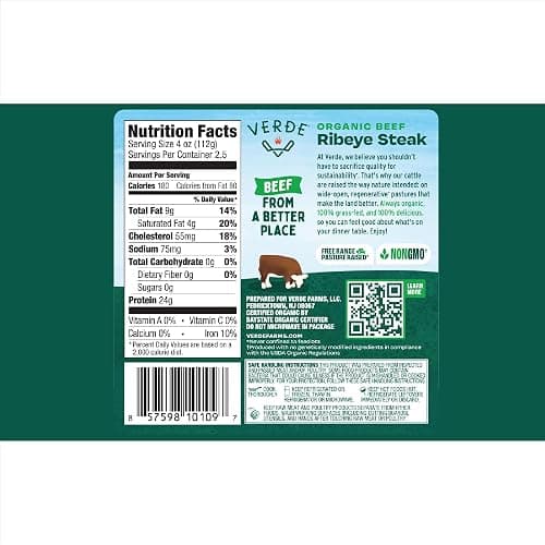 Verde Farms, Beef Ribeye Steak, Organic, Grass-Fed | 0.625 lbs. thumbnail 2