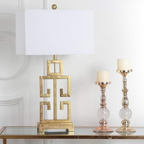 SAFAVIEH Lighting Collection Greek Key Farmhouse Glam Antique Gold 29-inch Bedroom Living Room Home Office Desk Nightstand Table Lamp (LED Bulbs Included) - Image 1