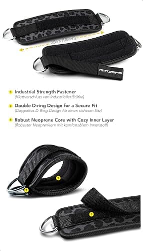 Fitgriff® Ankle Straps V1 for Cable Machine (2 Pieces) - Gym Workout Equipment - Leg Pulley Attachment, Kickback Straps thumbnail 3