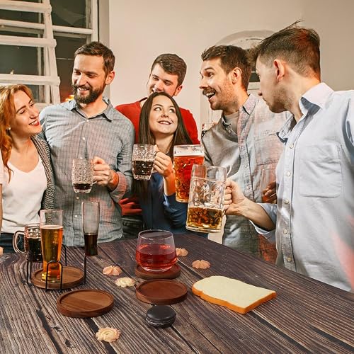 4 Pcs Wood Coasters for Drinks Absorbent, Wooden Coasters with Holder, Drink Coasters for Coffee Table, Absorbent Coaster Set for Table Protection Drink Coasters for Farmhouse, Office, Bar thumbnail 2