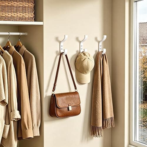 4 Pack Heavy-Duty Metal Double Coat Hooks, for Coats,Hats,Towels and Bags | Double Coat Hooks | white wall hooks | Individual screw-in mounting | Strong double hooks support up to 13.5 kg | Josmimic thumbnail 8