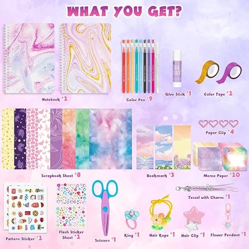 QIYVLOS 2 Pack DIY Journal Kit for Girls, Journaling Diary Toys for Ages 8-13, Arts and Crafts Birthday Stationery Set Gifts for Teen Girls Ages 8 9 10 11 12 13 14 Year Old thumbnail 2