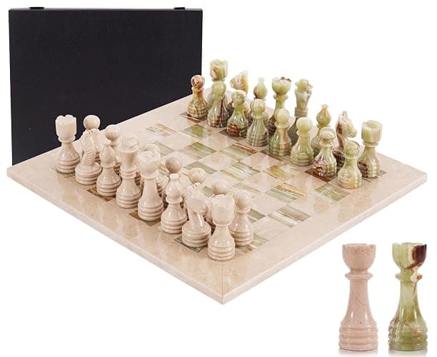 Marble Chess Set 15 Inch Verona and Green Handmade Board Game with Storage Box, Classic Travel Chess Set for Adults with Chess Pieces & 2 Extra Queens, Elegant Gift & Home Décor - Image 1