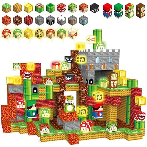 MEDMHSMA 200PCS Magnetic Blocks Building Toys, 1" Light Up Building Blocks Magnet Cubes Tiles for Toddlers Boys Girls 3+, Build Game Adventure Scenes STEM Sensory Construction Toys - GAME