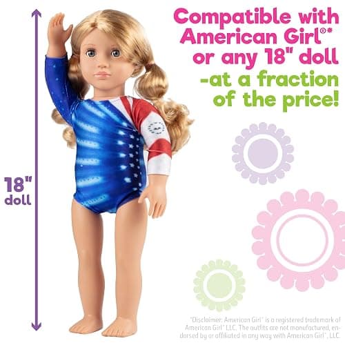 Olympics Gymnastics Competition Doll Clothes (2 Pc Set)- Athletic Uniform Includes Team USA Leotard & Mat- Handmade Outfit & Accessories- Compatible with 18" American Girl Doll- Gift for Girls, Kids thumbnail 2