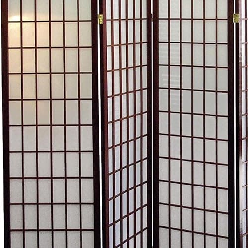 Cherry Finish Japanese Style Room Divider - 70" Tall 4-Panel Folding Privacy Screen with Wood Frame for Living Room, Bedroom, or Home Office Space Separation thumbnail 2