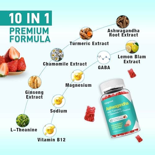 Ashwagandha Gummies with L-theanine, Ashwa Root Supplement Gummy for Women Men, 60 Strawberry Flavored Gummies thumbnail 2