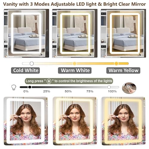 Caulitar Premium Vanity Desk with Mirror and LED Lights, 55.1" H White Makeup Vanity with 6 Drawers 6 Shelves & 1 Chair,Vanity with Led Lights 3 Modes Adjustable and Slide Mirror for Girls and Adults thumbnail 4