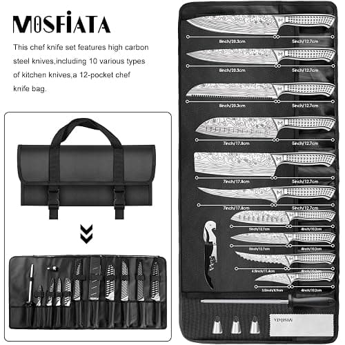 MOSFiATA Chef Knife Set, 17PCS Portable Sharp Kitchen Knife Sets, High Carbon Japanese Stainless Steel Professional Chef Knives Set with Knife Roll Bag Sharpener Gifts for Man Family Restaurant thumbnail 3