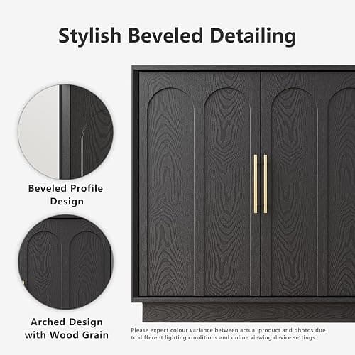 FORTUNETEC Sideboard Buffet Cabinet with Storage, Modern Accent Cabinet with Arched Doors & Shelf, 31.5" Modular Media Console, Minimalist Credenza for Living Room Kitchen Dining Room Entryway, Black thumbnail 3