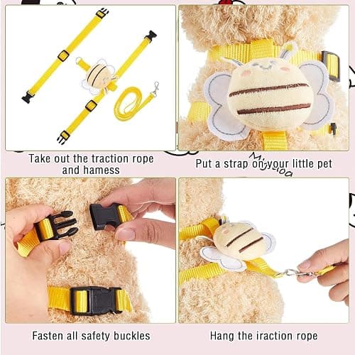 4 Sets Leash Set Small Pet Cute Vest Harness Leash and Adjustable Bunny Rabbit Harness with Decoration for Bunny Ferret Small Pets(Bees) thumbnail 5