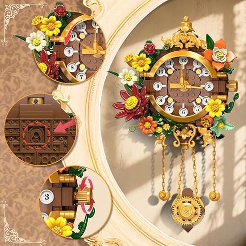PLAXSOON Flowers Retro Telephone Clock Building Set, 2 in 1 Collectible Vintage Phone Model Building Block Kit with Realistic Design, 882 PCS Home Office Decor, Gift for Adults Teens Girls Boys 12+ thumbnail 5