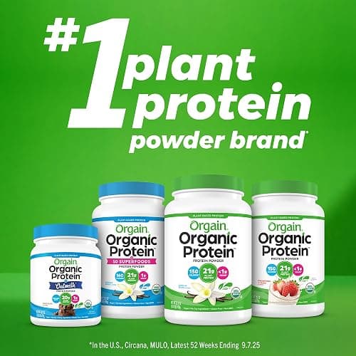 Orgain Organic Vegan Protein + 50 Superfoods Powder, Vanilla Bean - 21g Plant Based Protein, 8g Prebiotic Fiber, No Lactose Ingredients, Gluten Free, No Added Sugar, Non-GMO, 2.02 lb thumbnail 7