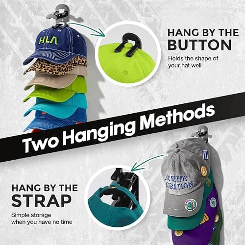 Hat Hook for Wall, 2 Pack Hat Organizer Hold up to 20 Hats,Hat Holder with Strong Adhesive and 8 Pack Screws, Cap Holder Hat Hangers for Wall Closet Door and Bedroom(B-Black) thumbnail 4