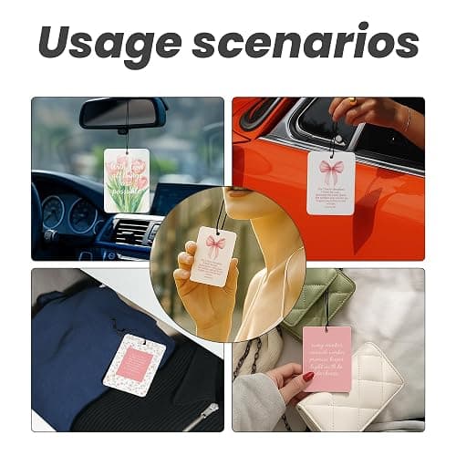 Coquette Pink Floral Christian Car Air Freshener 4 Pcs - Girly Pink Bow Religious Hanging Air Freshener 4 Pcs for Cars Closet Drawer Books, Cute Christian Accessories Mirror Gifts for Women Girls thumbnail 3