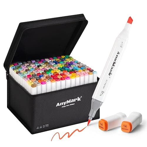 AnyMark Alcohol Markers Brush Tip, 168+1 Colors Brush & Chisel Art Markers | Dual Tip Alcohol-Based Markers Set with Case for Adult Artists Drawing Coloring - Image 1