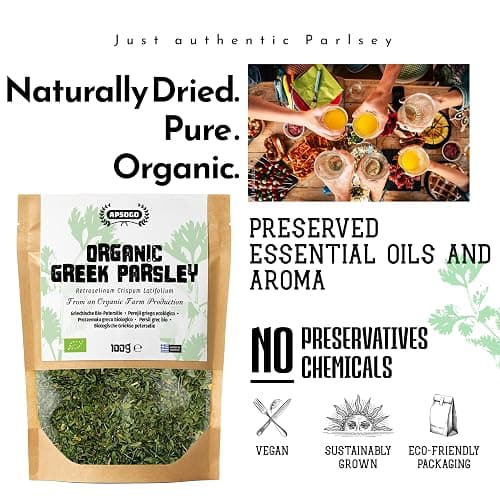 Apsogo Organic Dried Parsley (100g) - Premium Greek Parsley Loose Cut - Fresh Herbal Aroma & Vibrant Green Colour - Eco-Friendly Resealable Pouch - Natural Culinary Herb thumbnail 3