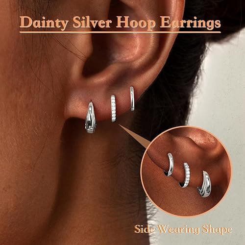 Poxtex Small Sterling Silver Huggie Hoop Earrings Set for Women, Hypoallergenic 14K Gold Plated Hoops Stacks for Multiple Piercings, Dainty Cute Mini Lightweight Cartilage Studs Trendy Jewelry Gift thumbnail 6