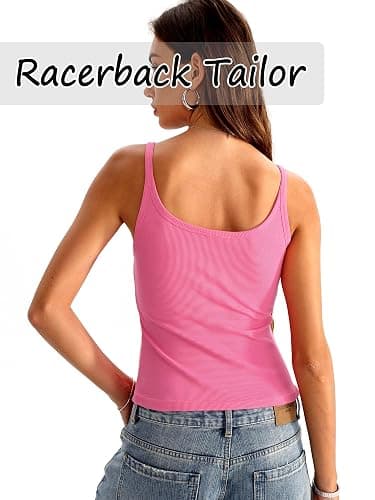 Danysu Women's Tank Tops with Bulit in Bras Scoop Neck Ribbed Fitted Knit Crop Halter Tops Spaghetti Strap Camisole thumbnail 5