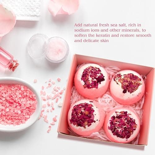 KASTU Dried Flower Bath Bombs Salt Balls,4-Pack Gift Set,Rose Extract Essential Oils,Moisturizing Dry Skin,Fizzy Spa,Relaxation,Self Care,Relaxing,Bubble Bath Bomb Gifts Idea for Men Women thumbnail 5
