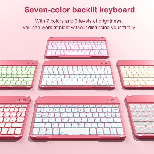 BQDIYOO Case for iPad 11th/10th Generation with Keyboard, 11-inch A16 & 10.9 inch 7 Colors Backlit Wireless Bluetooth Keyboard Case with Pencil Holder, Cover for iPad 11/10 Gen 2025/2022, Red thumbnail 6