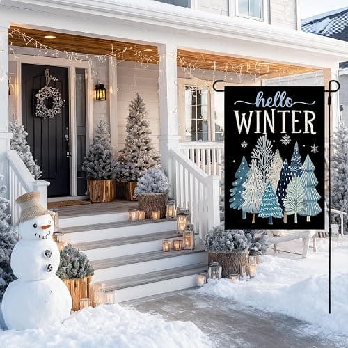 CROWNED BEAUTY Hello Winter Garden Flag Trees 12x18 Inch Double Sided Blue Decoration for Outside Yard CF1902-12 thumbnail 7