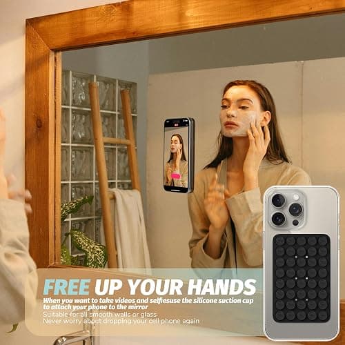 (2 PCS) Orzero Double Sided 40 Grain Silicone Suction Phone Mount Compatible for All iPhone and Android Cellphone, Strong Grip for Selfies and Video, Hands-Free Shower Phone Holder (Black, White) thumbnail 4