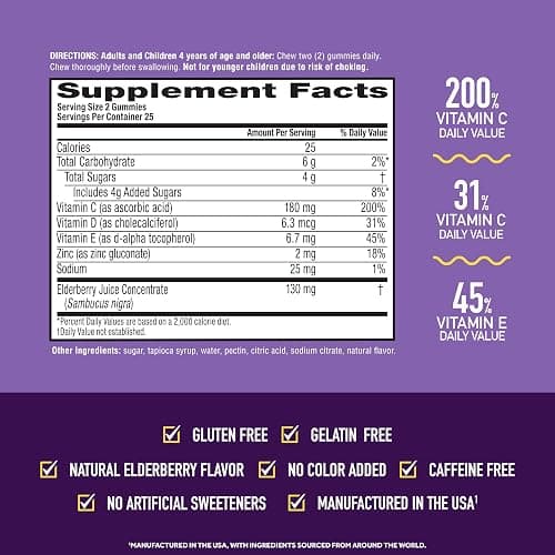Airborne Elderberry + Zinc & Vitamin C Gummies for Adults, Immune Support with Antioxidants Vitamins C, D & E, 130 Count, Elderberry Flavor thumbnail 2