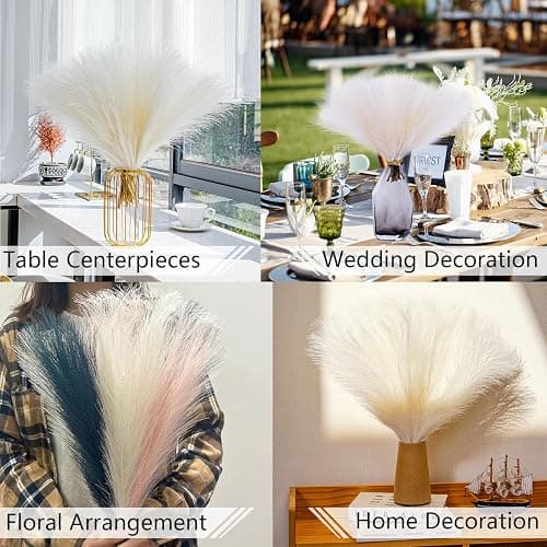 Bnecnet 10 Stems White Pampas Grass Fluffy 17.7" Faux Pampas Grass Decor | Small Fluffy Pompas Floral Arrangement and Vase Filler for Boho Home Wedding Mothers Day Decoration thumbnail 7