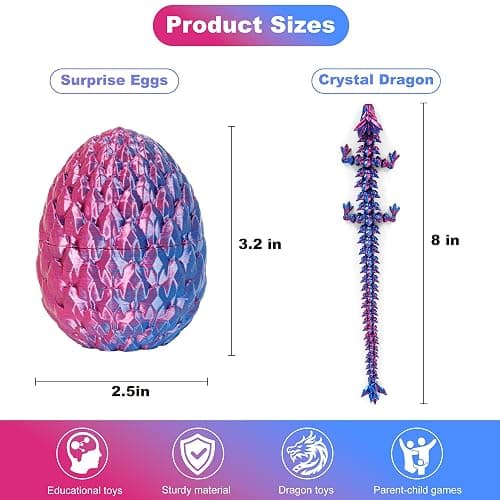 ONEVIVE Easter Basket Stuffers 3D Printed Dragon Egg Toy (4 Pack) - Surprise Mystery Inside, Articulated Crystal Dragon, Fidget Sensory Toy for Kids Birthday Surprise Easter Egg Hunt Party Favors thumbnail 2
