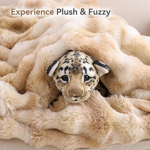 Smoofy Faux Fur Throw Blanket for Couch - Tie-dye Camel Soft Cozy Bubble Blanket, Beige Fluffy Plush Fuzzy Throw for Sofa & Bed, Thick Lightweight Warm Blanket, Luxury Aesthetic Gift for Women 60x80 thumbnail 7