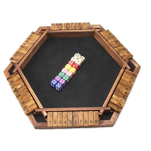 AMEROUS Upgraded 1-6 Players Shut The Box Dice Game, Wooden Board Table Math Game with 16 Dice for Kids Adults, Family Classroom Home Party or Pub thumbnail 4
