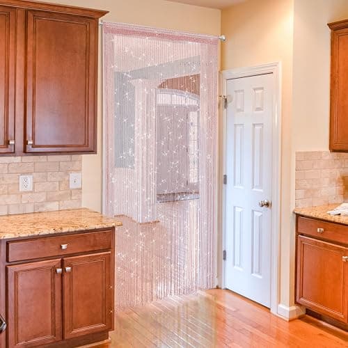 Atsweetlife Door String Curtain Doorway Beads Curtains,Hanging Room Divider Beaded Decor Hippie Glitter Fringe Panel Closet Window Doors Sequin Sheer Boho Doors Tassel (Pink) thumbnail 5
