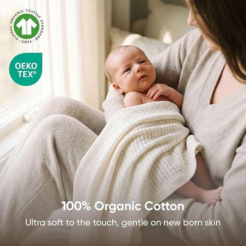 Bloomsbury Mill - Cellular Blankets Baby - 100% Organic Cotton - 2 Pack - Cream - Newborn Essentials - Soft Breathable Baby Blankets for Pram, Cot, Moses Basket - 75x95cm thumbnail 2
