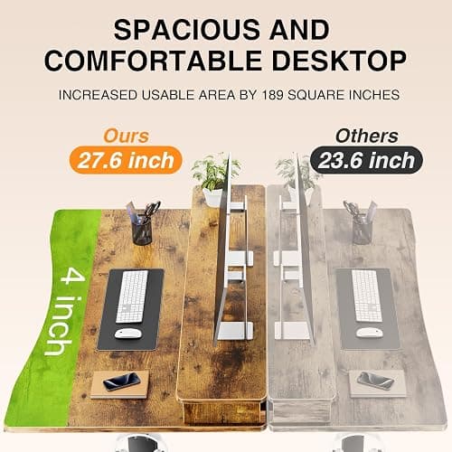 Veken 47.2"×27.6" Standing Desk with Storage Drawers, Adjustable Height Computer Table with Monitor Shelf, Home Office Desk for Study, Gaming, Workstation, Brown thumbnail 8