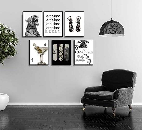 6pcs Stockholm Style Wall Art Trendy Leopard Wall Decor Preppy Aesthetic Cheetah Posters Luxury Fashion Canvas Prints Vintage Boots Martini Pictures for Home Bedroom Apartment Dorm 8x10 Unframed thumbnail 4