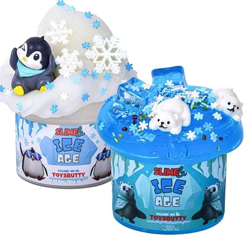 FINOCLAY 2 Pack Cloud Slime Kit for Kids,Soft Clear Slime with 8 DIY Accessories, Ice Age Theme Sensory Putty Toy, Premade Slime Making Kit, Fun Birthday Easter Party Favors for Girls & Boys - Image 1