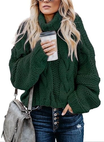Dokotoo Womens 2025 Winter Fall Solid Turtleneck High Neck Balloon Long Sleeve Sweaters Pullover Outerwear - Image 1