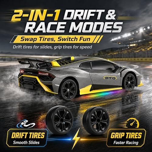 YESHIN 1：24 Lamborghini Haracan Drifting Car Gray, Lamborghini Toy Car, RC Cars for Boys Age 8-12, 2.4GHz Remote Control Car with Light thumbnail 6