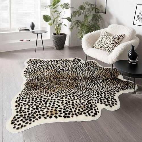 Leopard Rug Cheetah Rug Animals Printed Hide Mats Faux Fur Cowhide Skin Carpet for Home Office, Livingroom, Bedroom, 5.3ft x 6.6ft thumbnail 6