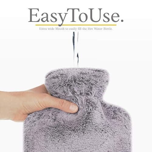 Bouillotte avec Housse en Peluche - Housse en Peluche Moelleuse et Douce - Grande Capacité 1,8 L - Bouillotte Eau Chaude pour Soulagement de la Douleur & Nuits Chaudes Cosy - Gris Clair thumbnail 4